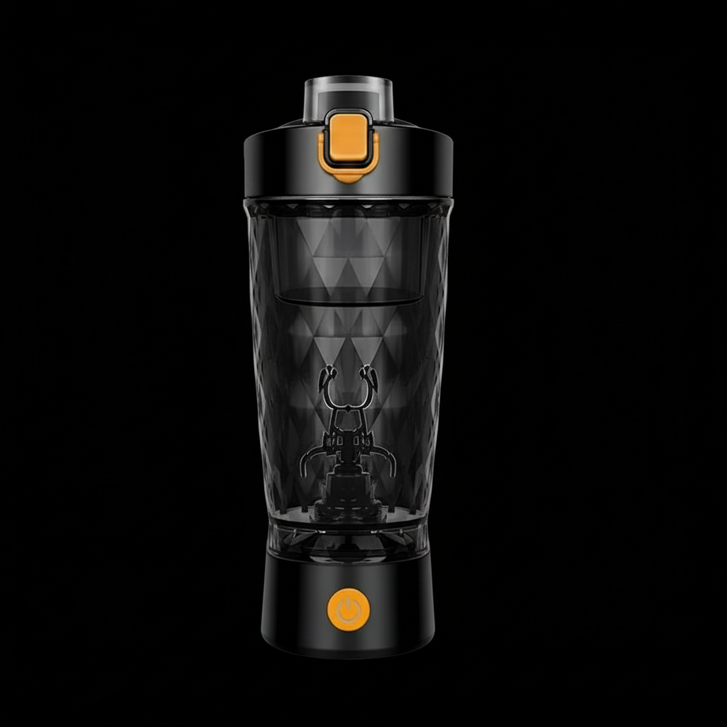 Shaker z pomarańczowymi akcentami na czarnym tle